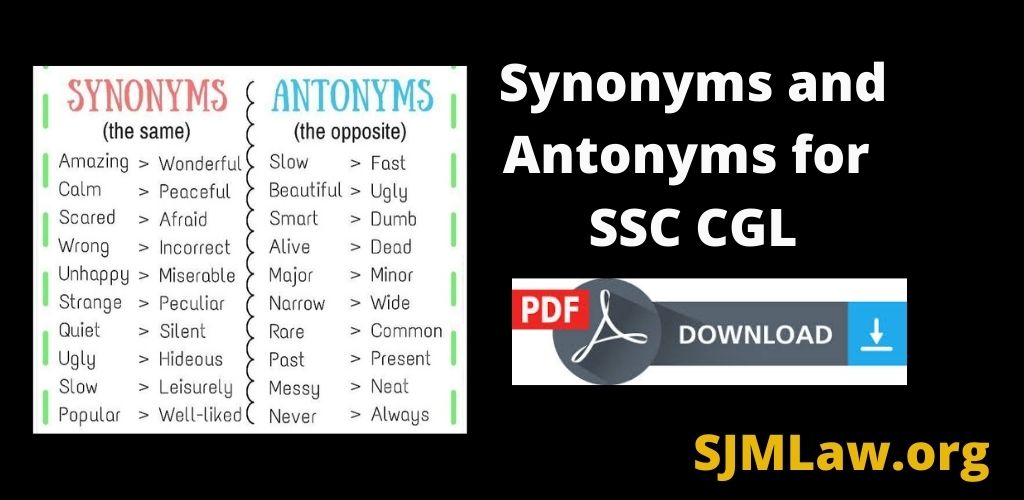 Synonyms and Antonyms for SSC CGL PDF Download