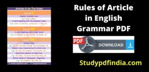 Rules of Article in English Grammar PDF